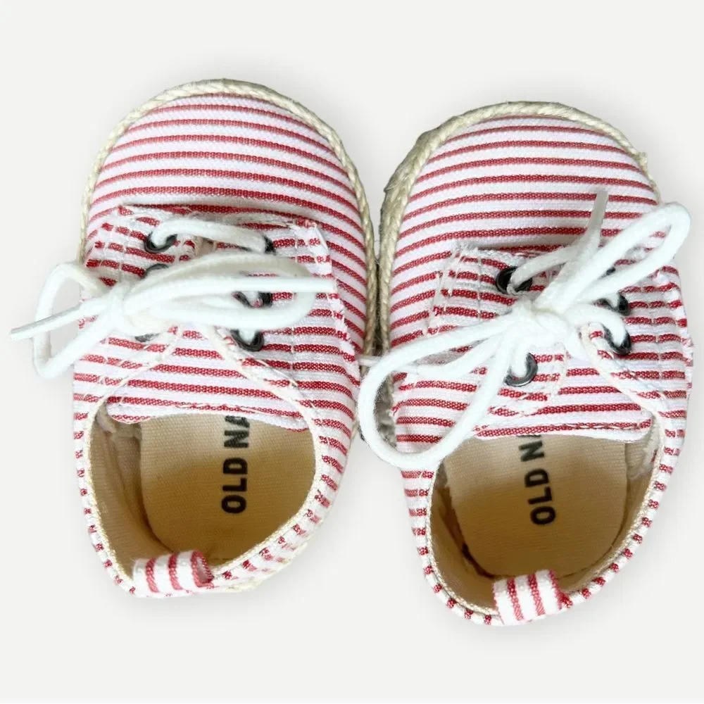 Old Navy Baby Girls Soft Sole Canvas Espadrille Red Stripe Sneakers. 0-3 Months.